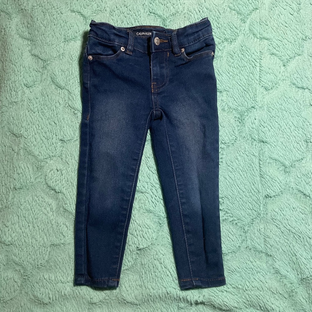 Dark wash, mid rise skinny, Calvin Klein Jeans, size 2T, adjustable waistband